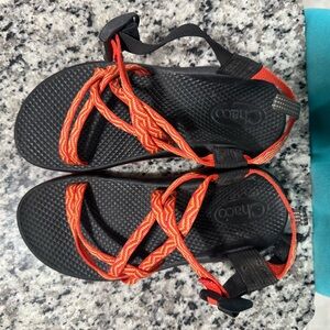 Chaco Black Sandals with Vibrant Orange Straps